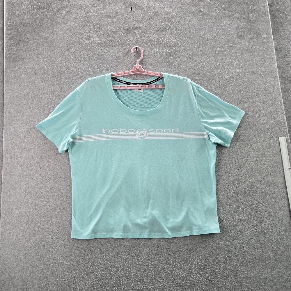 Bebe Sport‎ Women Shirt 2X Aqua Activewear Mesh Crew Neck Pullover